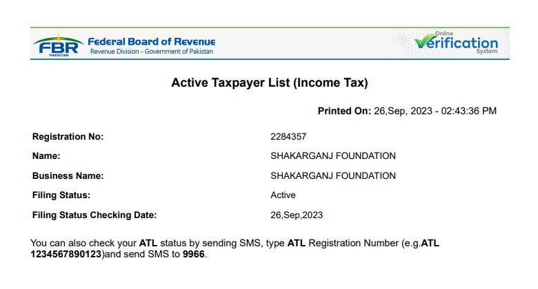 Federal Board of Revenue Status 2023