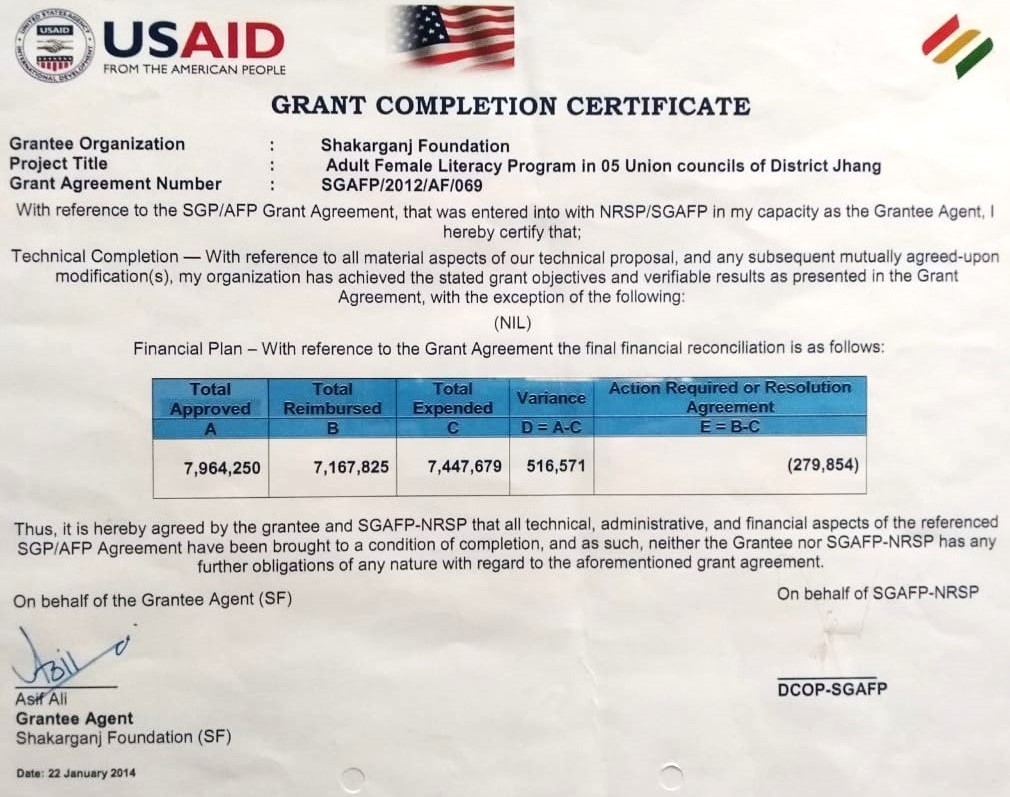 USAID Grant Completion